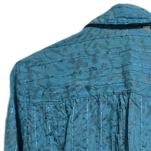 Teal Green Sheer Textured w/ Shirring  Blouse, Excellent Condition, Women's M - Picture 5 of 5